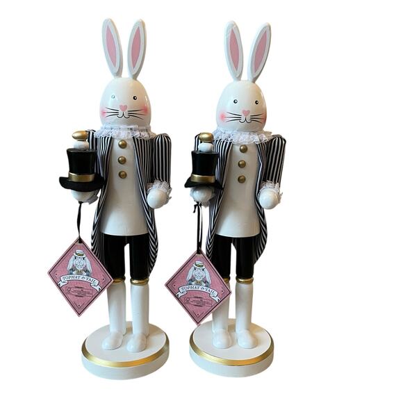 Tophat & Tail Easter Bunny Rabbit Wooden Nutcracker 14in Black & White New - Picture 13 of 13